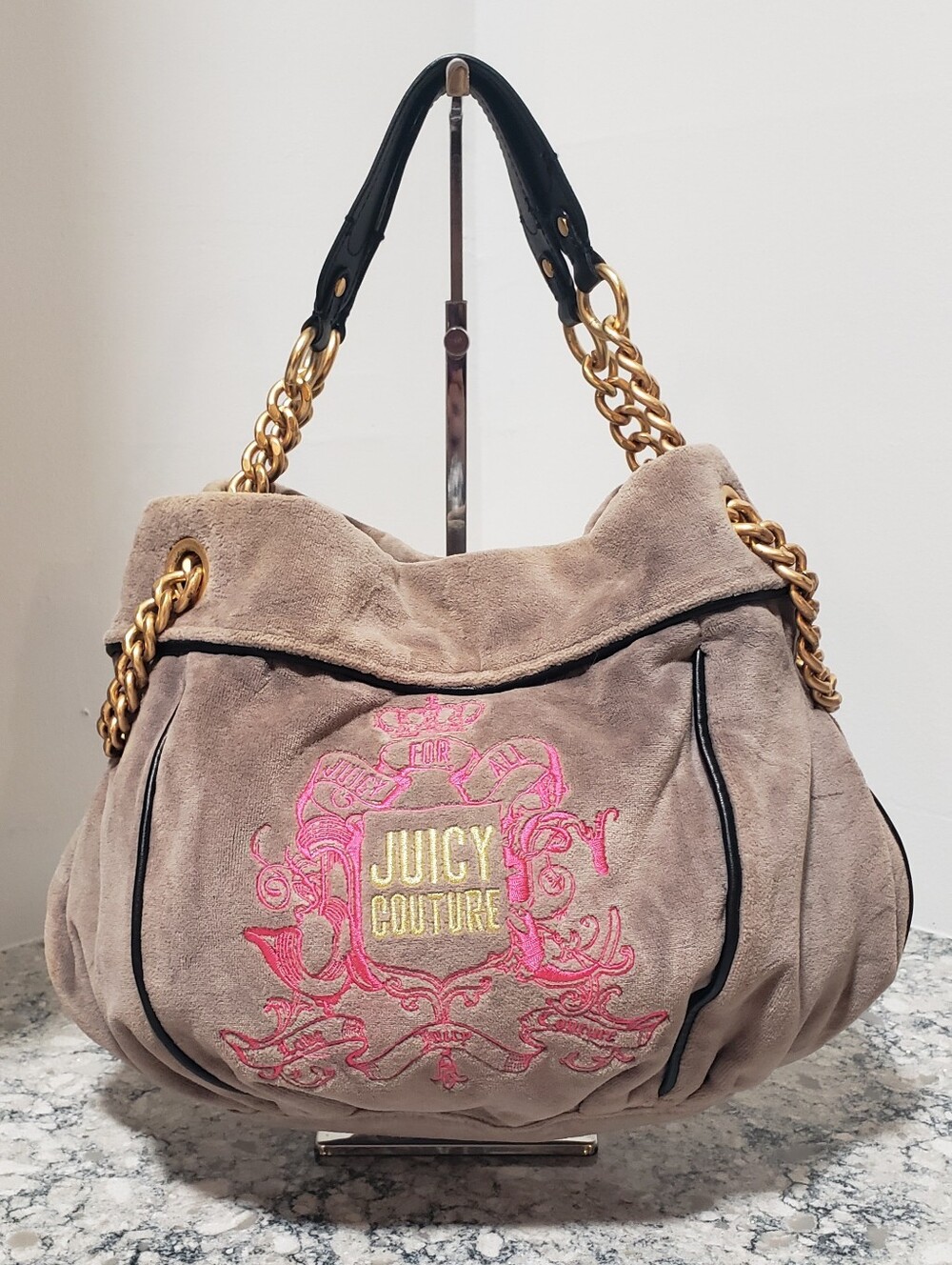 Juicy Couture Vintage Y2K Velour "Juicy For All" Embroidered Shoulder Bag